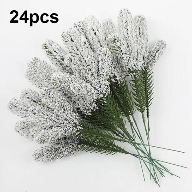 Artificial Pine Needles Branches Garland Green Plants Christmas Fake Christmas Greenery for Xmas DIY Garland(Snow Covered Style)
