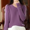 Women's V-Neck Seamless Wool Sweater - Loose, 100% Cashmere Knit for Autumn/Winter