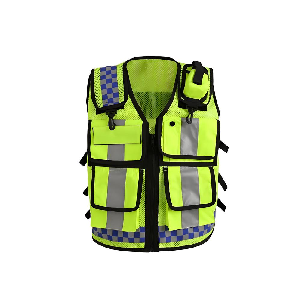 Multi-Pocket Reflective Safety Vest for Construction, Sanitation, and Traffic Workwear - Customizable.