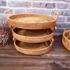 Handgeflochtener Runder Rattan-Korb Brotaufbewahrungskorb Obst Tee Snack Brot Picknicktablett Snacks Aufbewahrungsbox Küchenutensilien Korb