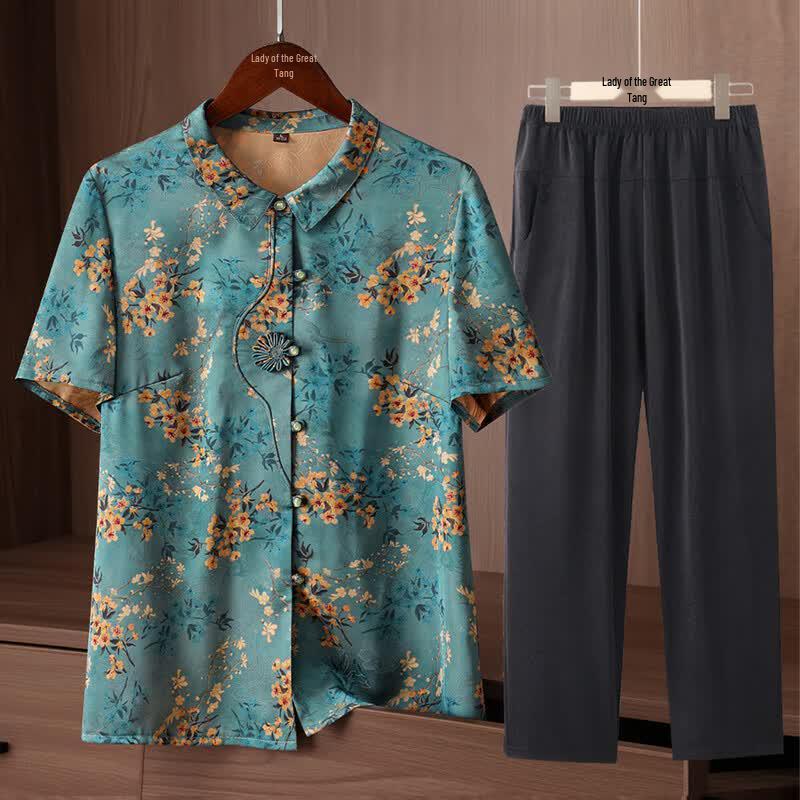Women s Breathable Lapel Short Sleeve Set 2XL