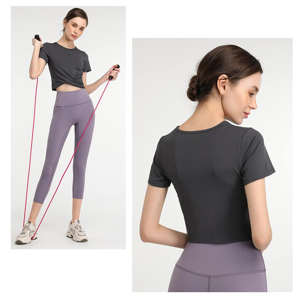 VeroMan Short Sleeve Cropped Yoga Size Women's T-Shirt (ppi-ssd5) (Gray, M)