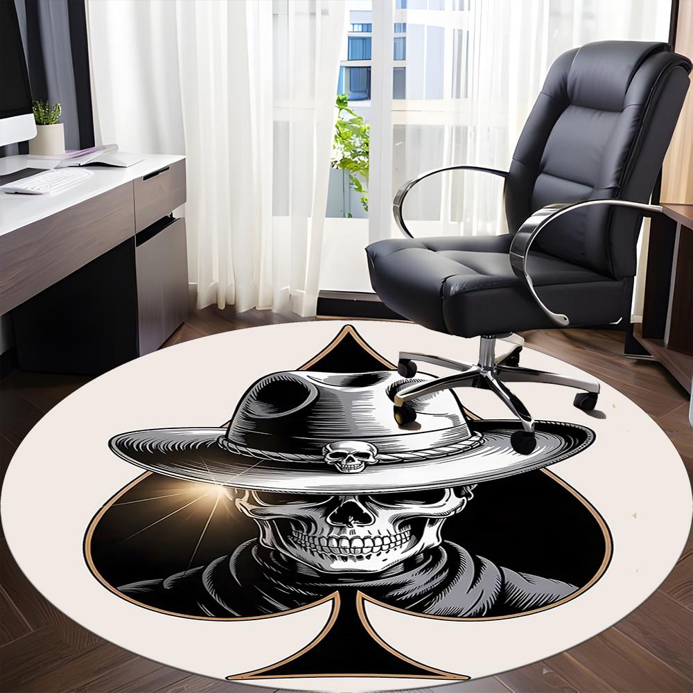 1pc Skull Ace Office Round Area Rug, Under Office Chairs Bedroom Living Room Home Decor, Room Deco, Available In Various Sizes