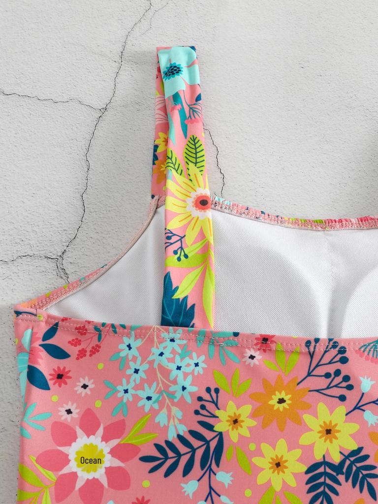 Floral Ruched One-Piece Swimsuit for Women - European and American Fashion Beachwear