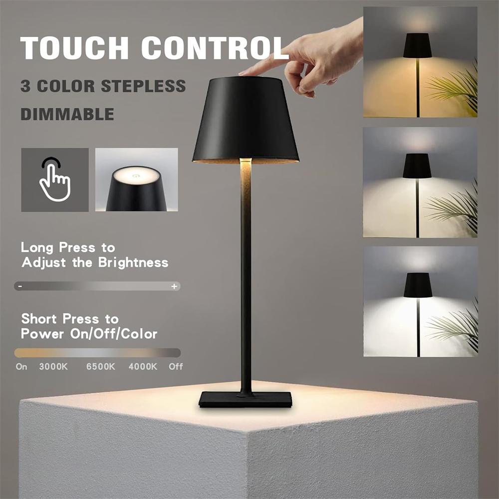 Rechargeable Table Lamps,Cordless Lamp with Battery Operated, Portable 3 Color Temps Stepless Dimming for Home Patio Restaurant