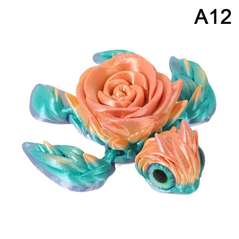 Rose Turtle 3D Printed Articulating Turtle Fidget Toy Joint Movable Model Stress Relief Sea Turtle Figurine Landscape Decoration