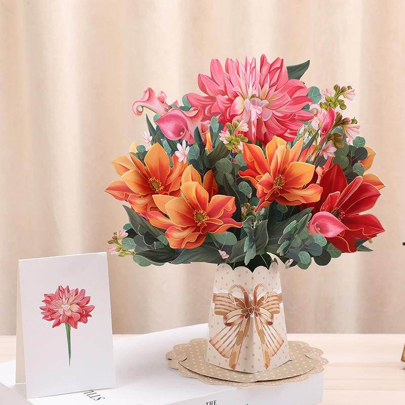 Premium 3D Pop Up Flower Bouquet Card Mothers Day Present Valentines Day Anniversary Birthday Greeting Cards Thank You Wishes Gifts