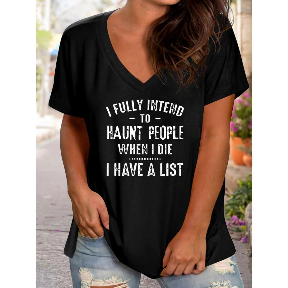 

Женская повседневная футболка больших размеров с V-образным вырезом и короткими рукавами, с ярким принтом букв, свободного кроя, машинная стирка, весенне-летне-осенний топ, комфортная повседневная одежда XL чёрный