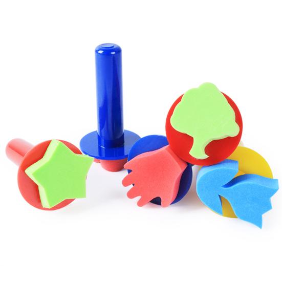 5Pcs Sponge Stamps Cute Shape Easy Using Plastic Handle Kids Craft Painting Stamp Brushes for Drawing