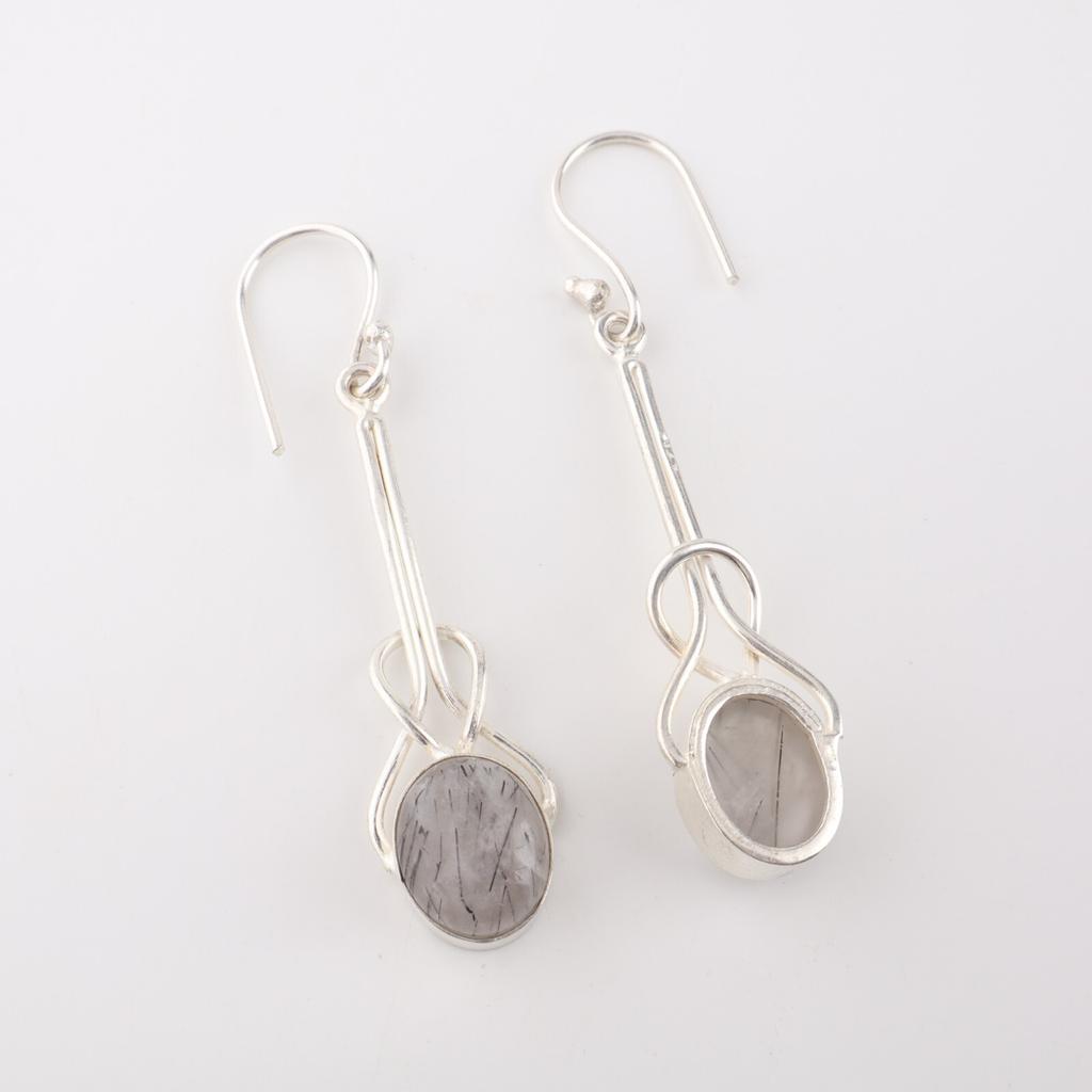 Black Rutile Gemstone 925 Sterling Silver Jewelry Handmade Women Earrings 1.76" EE-171-32