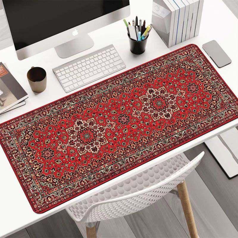 Red Persian Rug Large Mouse Pad Non Slip Waterproof Desk Mat Ethnic Floral Keyboard Table Protector Home Office Decor