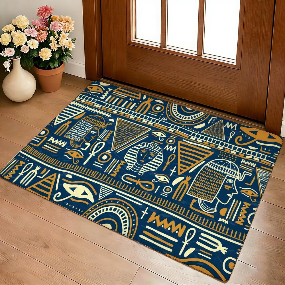 Egyptian Pattern Floor Mat Cozy Flannel Soft Thick Non-Slip Mat For Living Room Bedroom Kitchen Decor Rugs