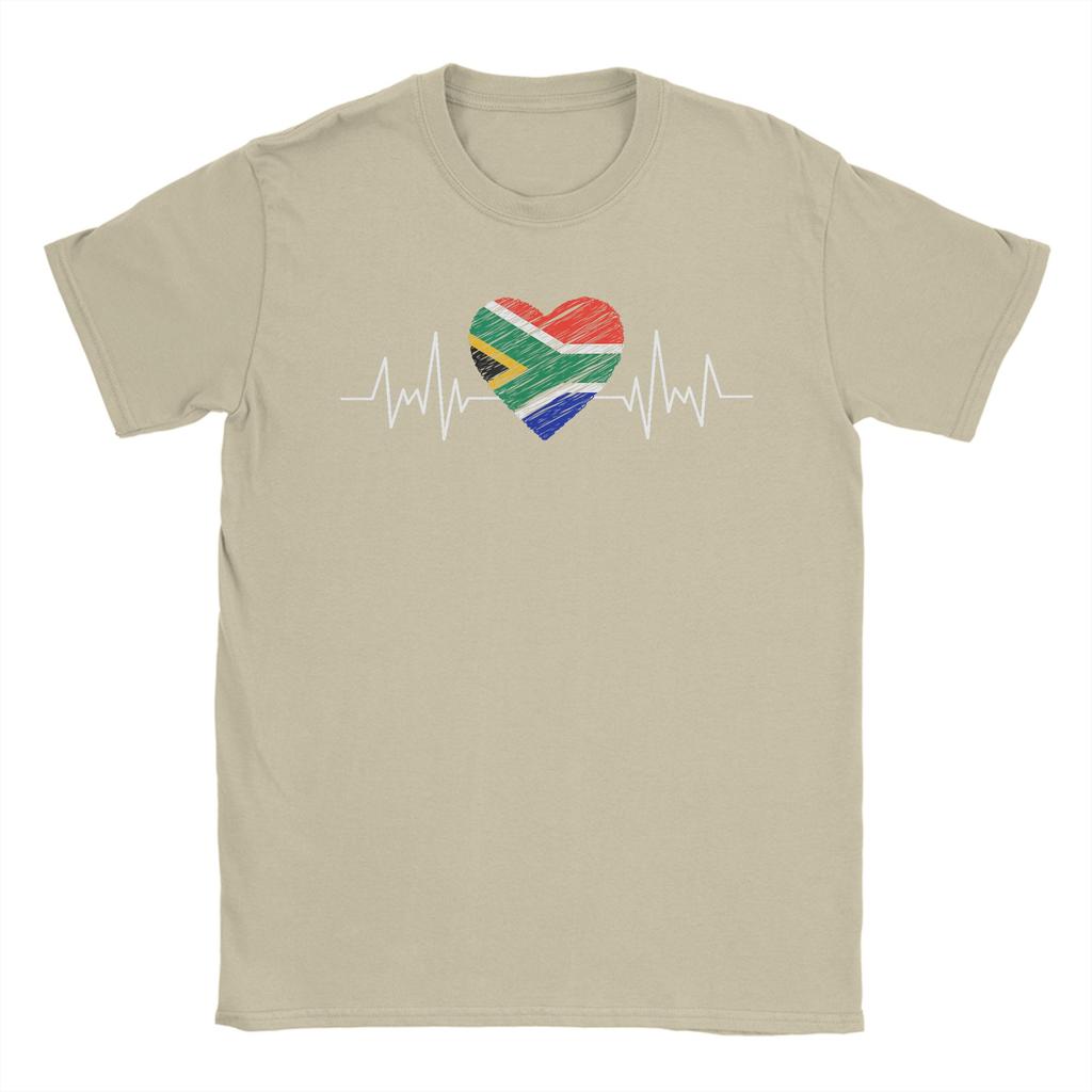 South Africa Flag Heartbeat TShirt Unisex Vintage Pure Cotton Tees Crewneck Short Sleeve T Shirts Summer Clothes