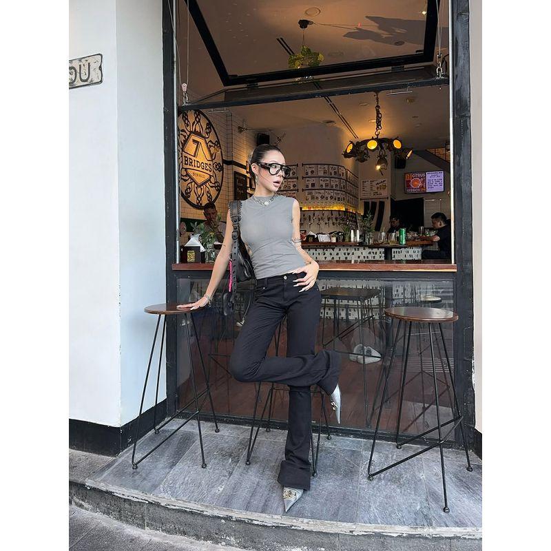 Kkx European and American Gyaru Style Street Sexy Backless Hollow out Mesh Personality Slimming Sleeveless round Neck Vest Women's Top