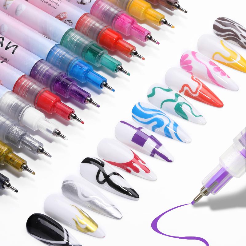 12 pz/set Nail Art Disegno Graffiti Pen Nail Pittura Liner Penna Gel Decorazione manicure fai da te