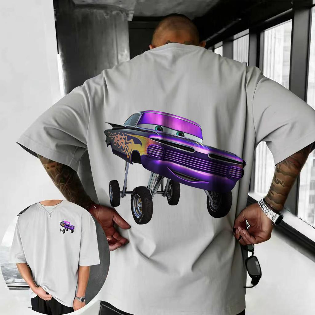 202526 Summer Disney Cars Lightning McQueen Cartoon Pattern 100 Cotton Printed Tshirt Comfortable Breathable Mens Clothing