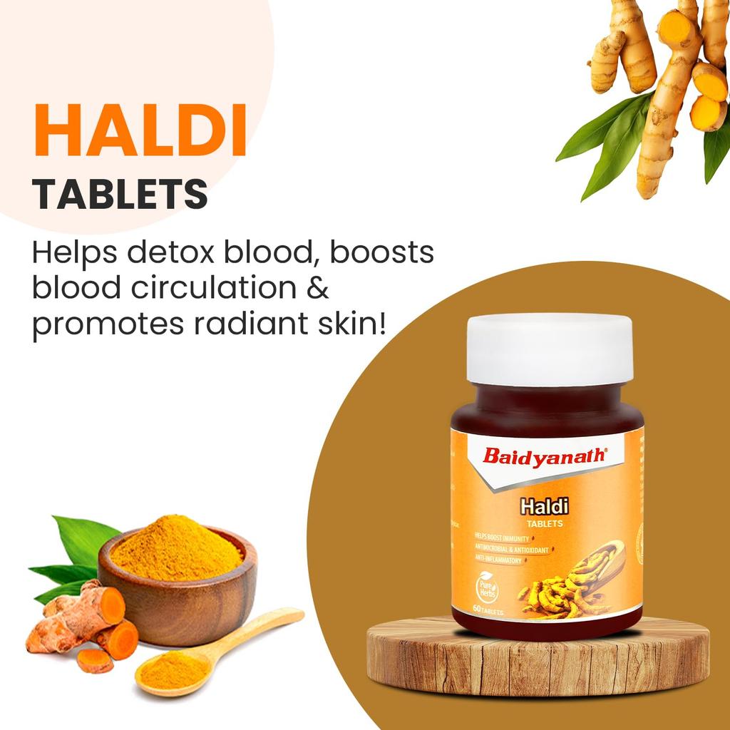Baidyanath Turmeric Tablets Natural Haldi Extract 60 Tablets x Pack Of 3 Daily Wellness Digestion & Skin Support