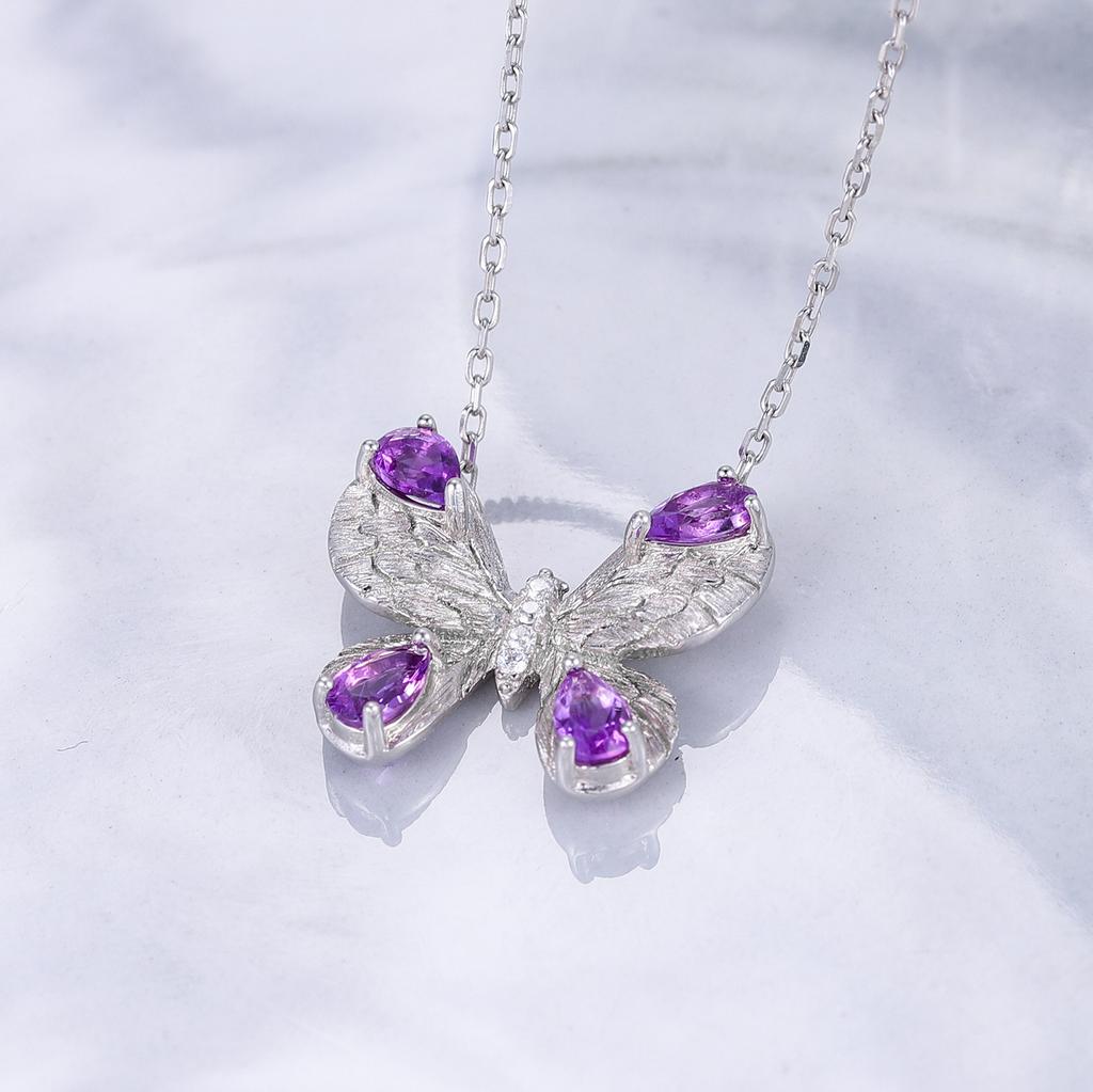 Lanț claviculă fluture pandantiv din argint 925 colier la modă pentru doamnă safir citrin colier ametist