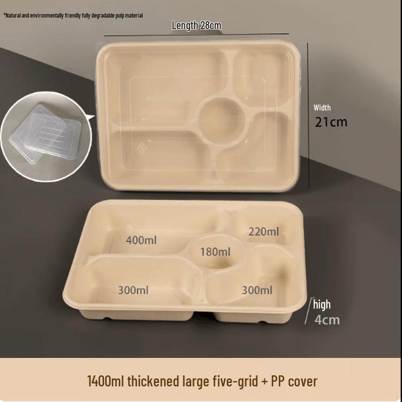 Disposable 1400ml 5-Compartment Meal Prep Containers with PP Lids