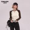 TonLion Women's Slim Fit Colorblock Long Sleeve Crew Neck T-Shirt
