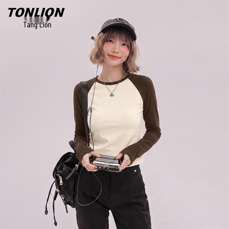TonLion Women's Slim Fit Colorblock Long Sleeve Crew Neck T-Shirt