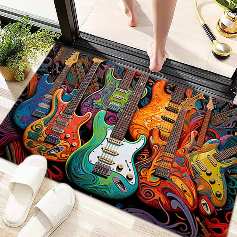 1Pc Electric guitar theme Printed circular carpet, home door mat, outdoor travel protection carpet A4