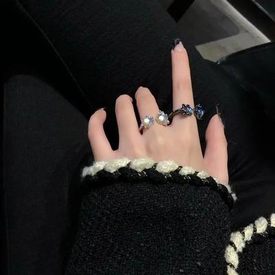 Moonstone~ Gun Black Silver White Ring Ins Temperament Couple Ring Tide Fashion Open Ring