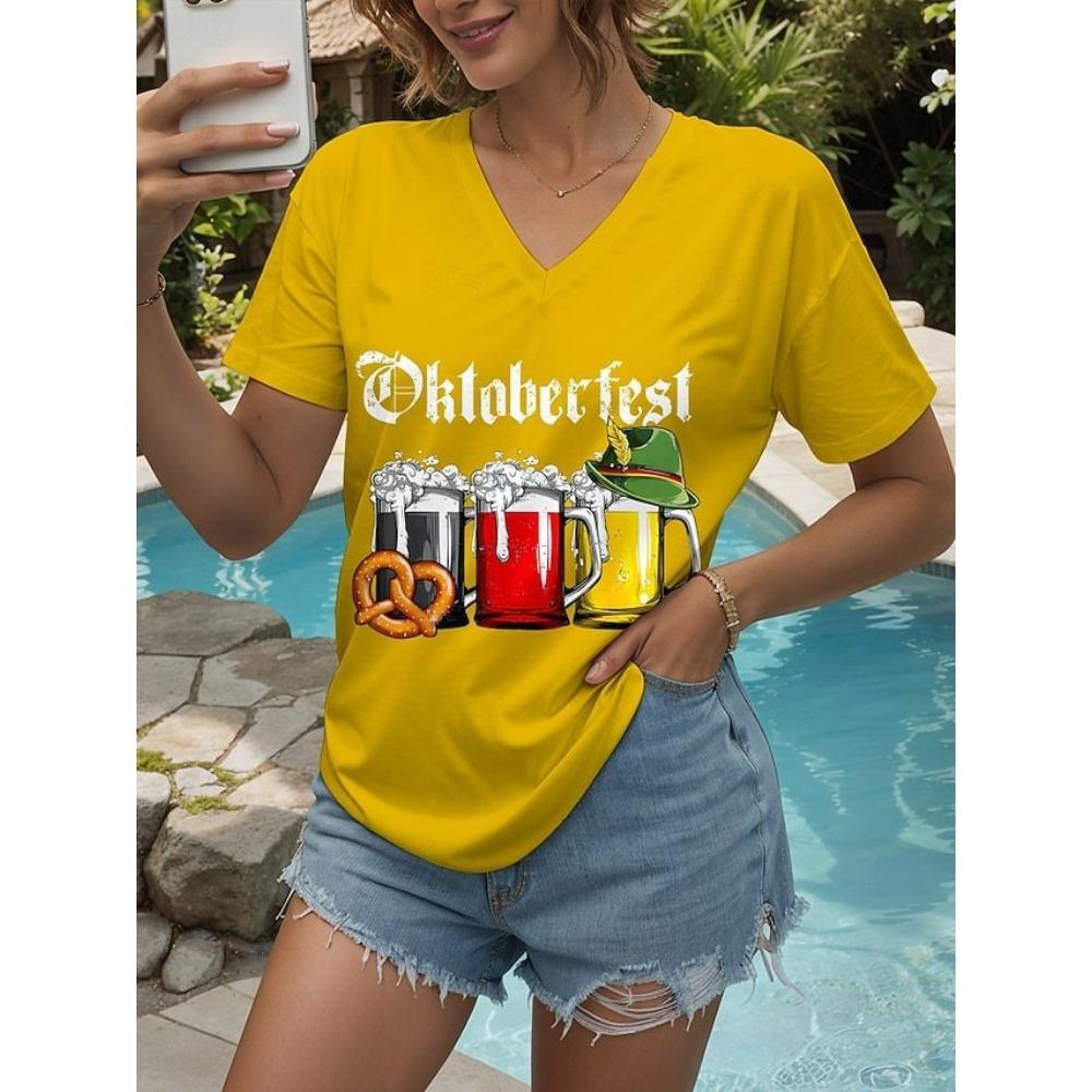 Summer Fashion Vintage Stripes 3D Personality Printed T-shirt Women's Loose Comfortable Soft Breathable V-neck Short Sleeved T-shirt