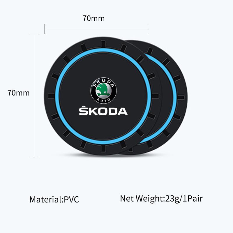 KJGK5 2Pcs Car Silicone Coaster Anti-Slip Water Cup Drink Mat For Skoda Octavia Kodiaq Fabia Superb Rapid Karoq Kamiq Roomster Citigo