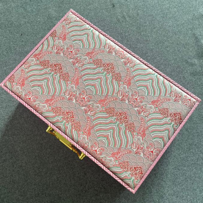 Handheld Wedding Dowry Gift Box with Password Lock - Red Brocade Style