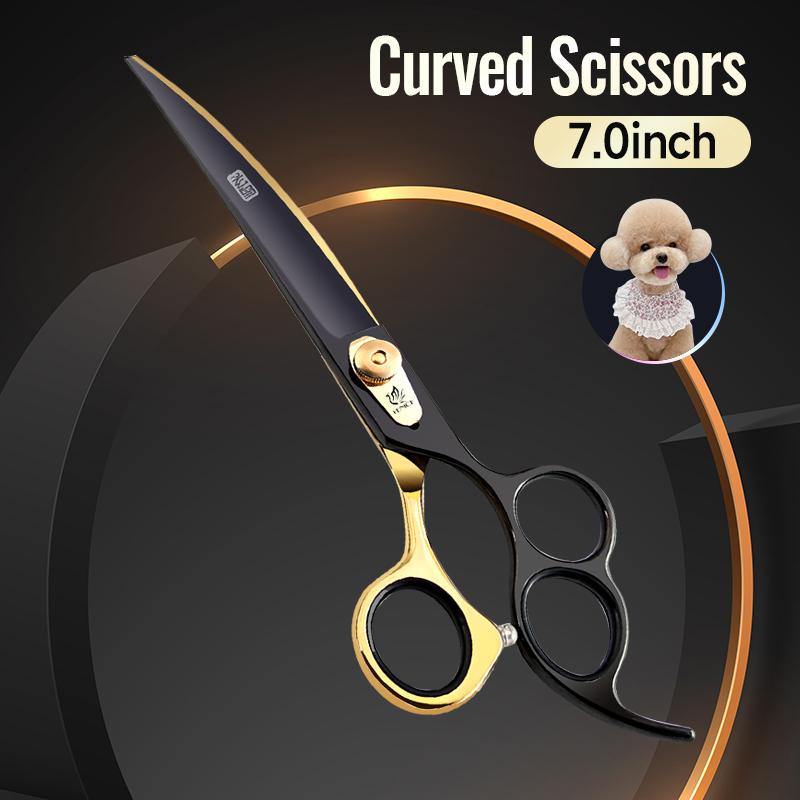 Fenice JP440C 7/8/ 9 Inch Professional Pet Grooming Scissors 3 hole Handle Black Gold Curved Shears Scissors Grooming for Dogs