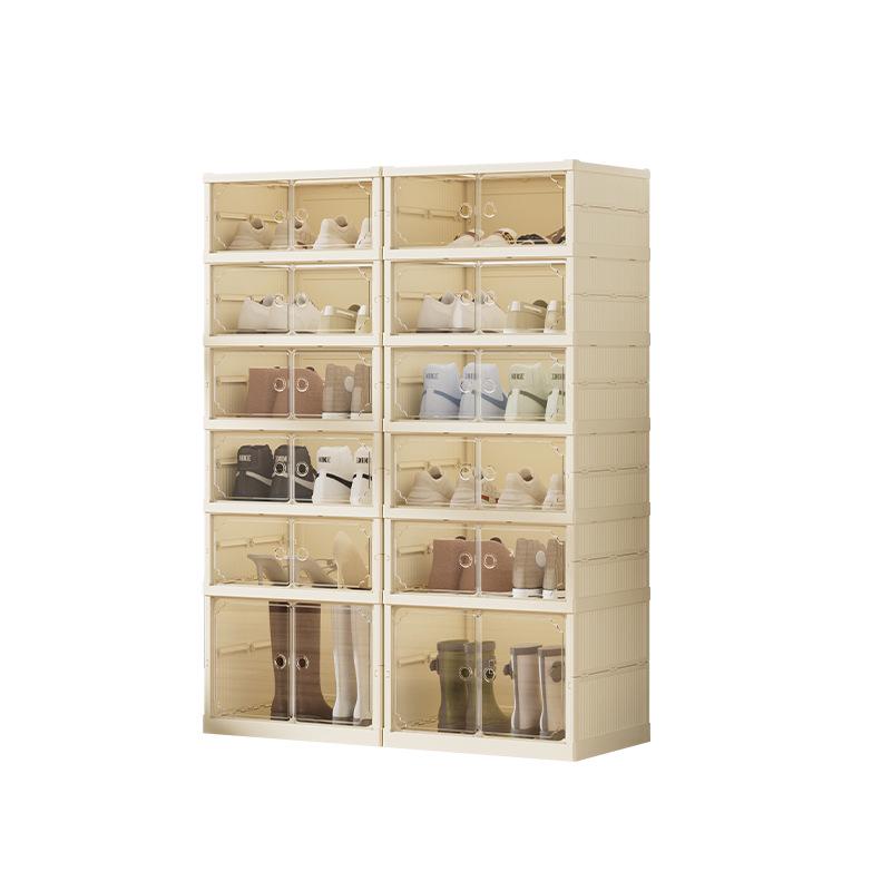 Foldable No-Assembly Shoe Cabinet: Magnetic, Transparent, Dustproof, Large Capacity, Thickened Design for Home Use.