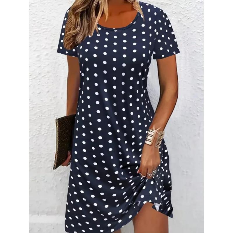 Fashion Women's Crew Neck Dress 3D Casual Color Printing Casual Dress Crew Neck Dress