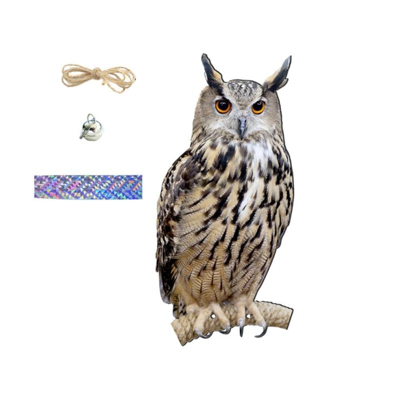 Outdoor Garden Ringing Owl Shape to Deter Birds Hanging Pendant Bird Scarer Gadget with Reflective Strap for Outdoor