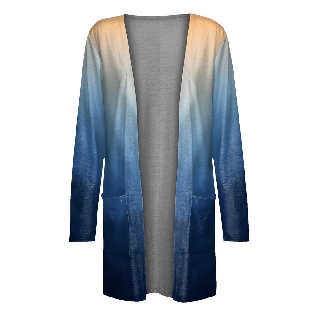 Women's Fashion Loose Casual Pocket Print Long Sleeve Cardigan Jacket Tops