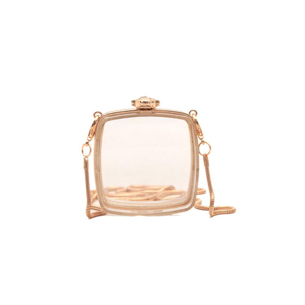 with Chain Strap Transparent Shoulder Bag Gold Lock Buckle Small Clutch Purse  Evening