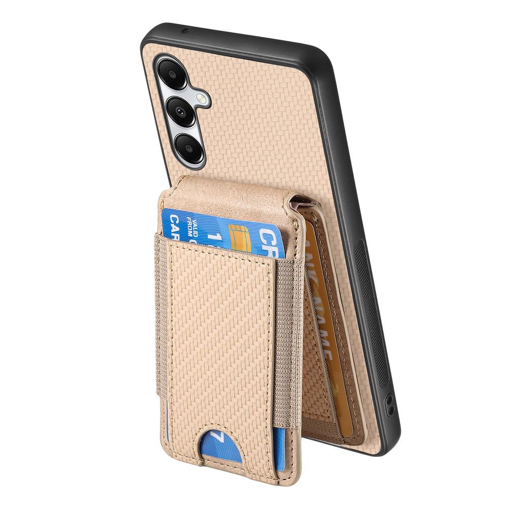 Vertical Cards Solt Wallet Case For Samsung S24 Ultra S23 Plus S22 S21 A15 A25 A35 A55 Carbon Fibre Magnetic Foldable Kickstand
