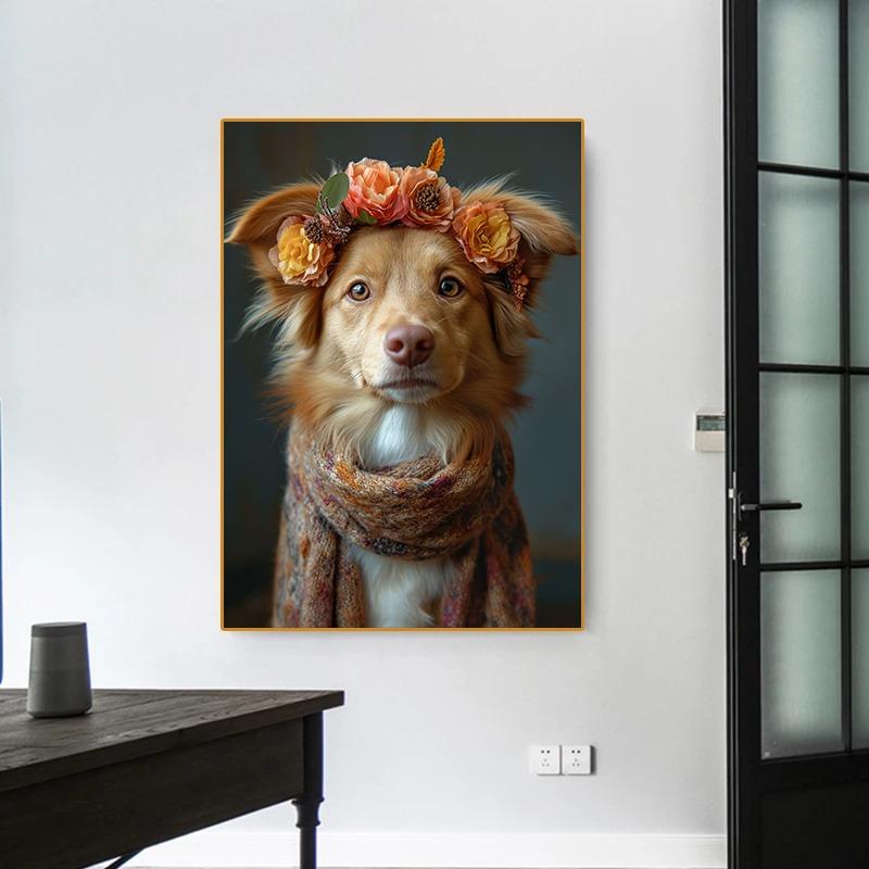 Baby Animals Bunny Goat Pig Dog Horse Sheep Flower Crown Canvas Posters and Prints Wall Art Pictures for Home Kid Room Decor