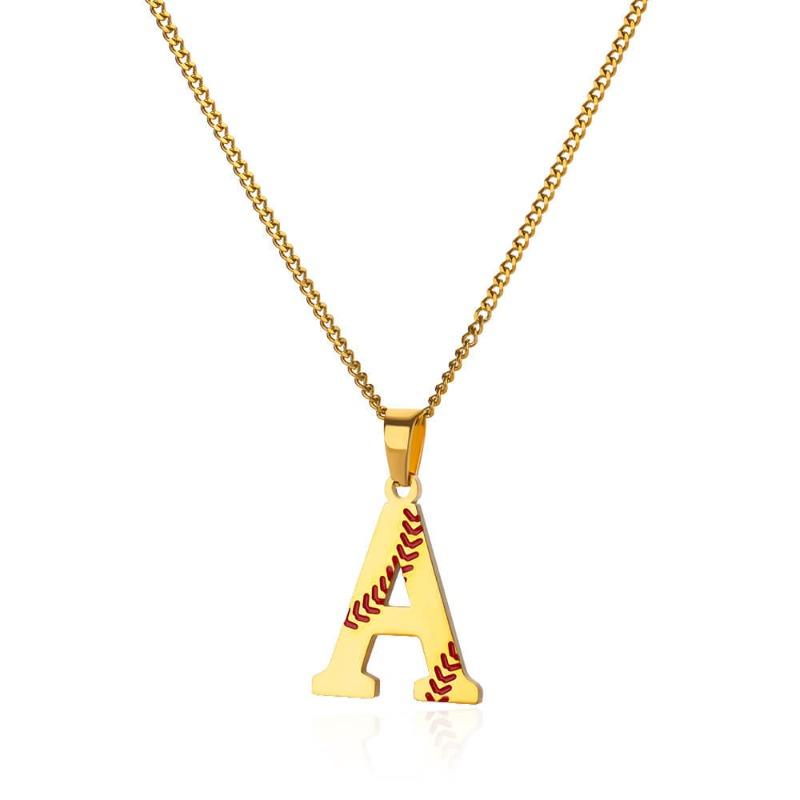 New Design Exquisite Baseball Initials - Letter Necklace Stainless Steel Chain English Pendant