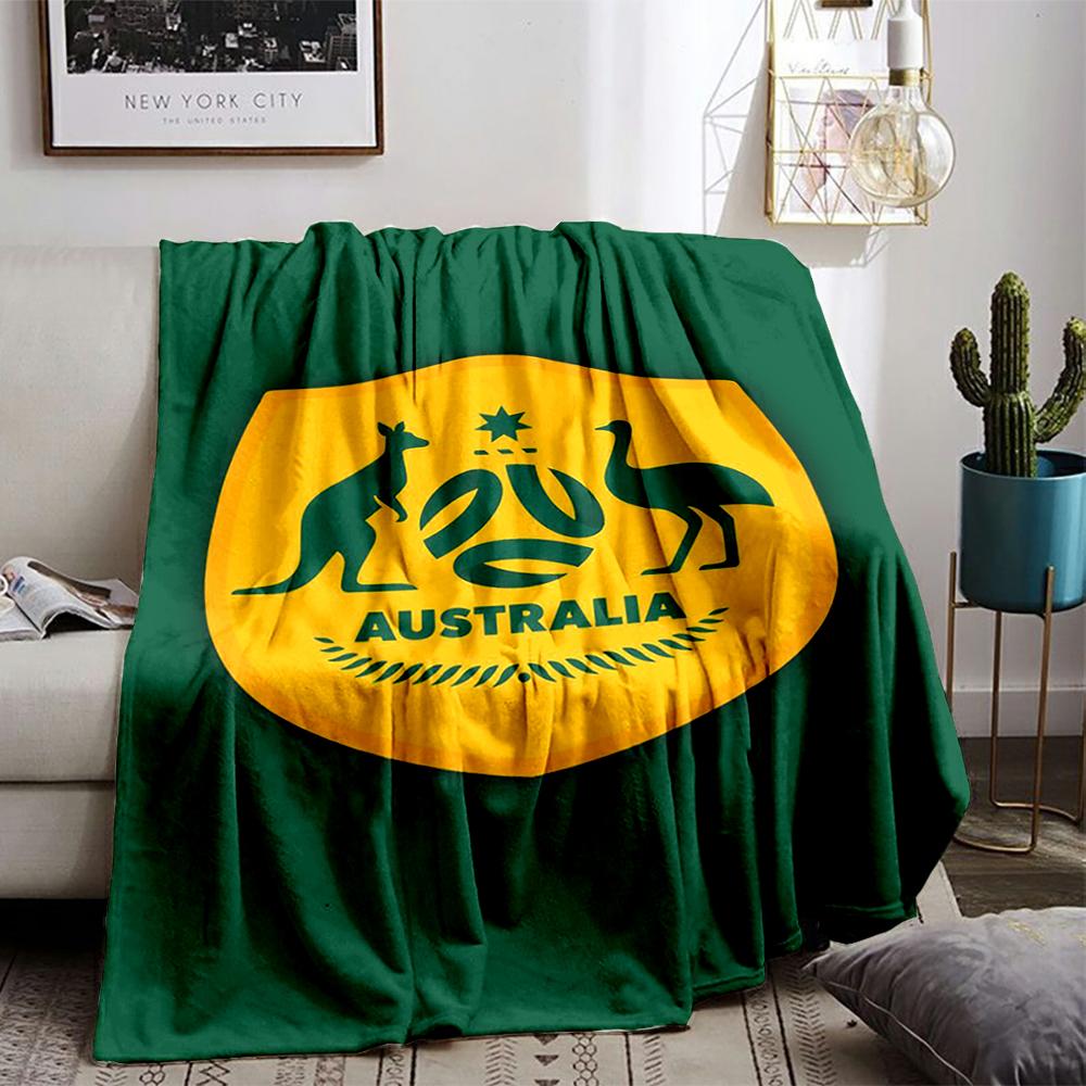 Australia Emblem Keep warm with Kangaroo & Emu DesignFlannel blanket for bedroom, living room, sofa, and nap
