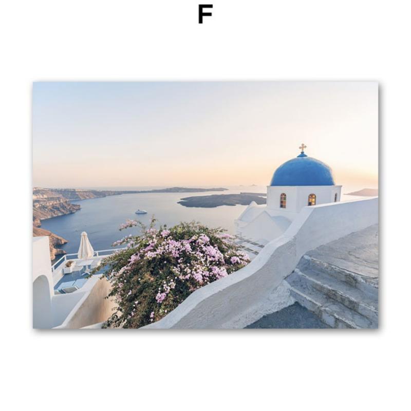 Santorini Sun Lemon Tree Vase Abstract Landscape Posters and Prints Wall Art Canvas Painting Pictures For Living Room Home Decor
