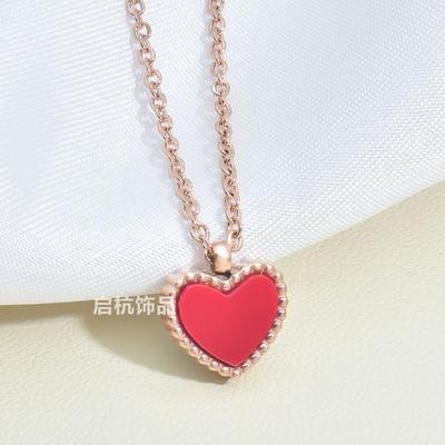 Love Necklace Women'S Light Luxury Simple Versatile Red And Black Oil Dropping Heart Pendant Exquisite Clavicle Chain
