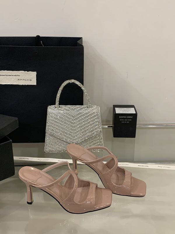 

2025 summer new Internet celebrity square head sexy high-heeled sandals women s gold cross-toed fish mouth wear cool slippers 40 розовый