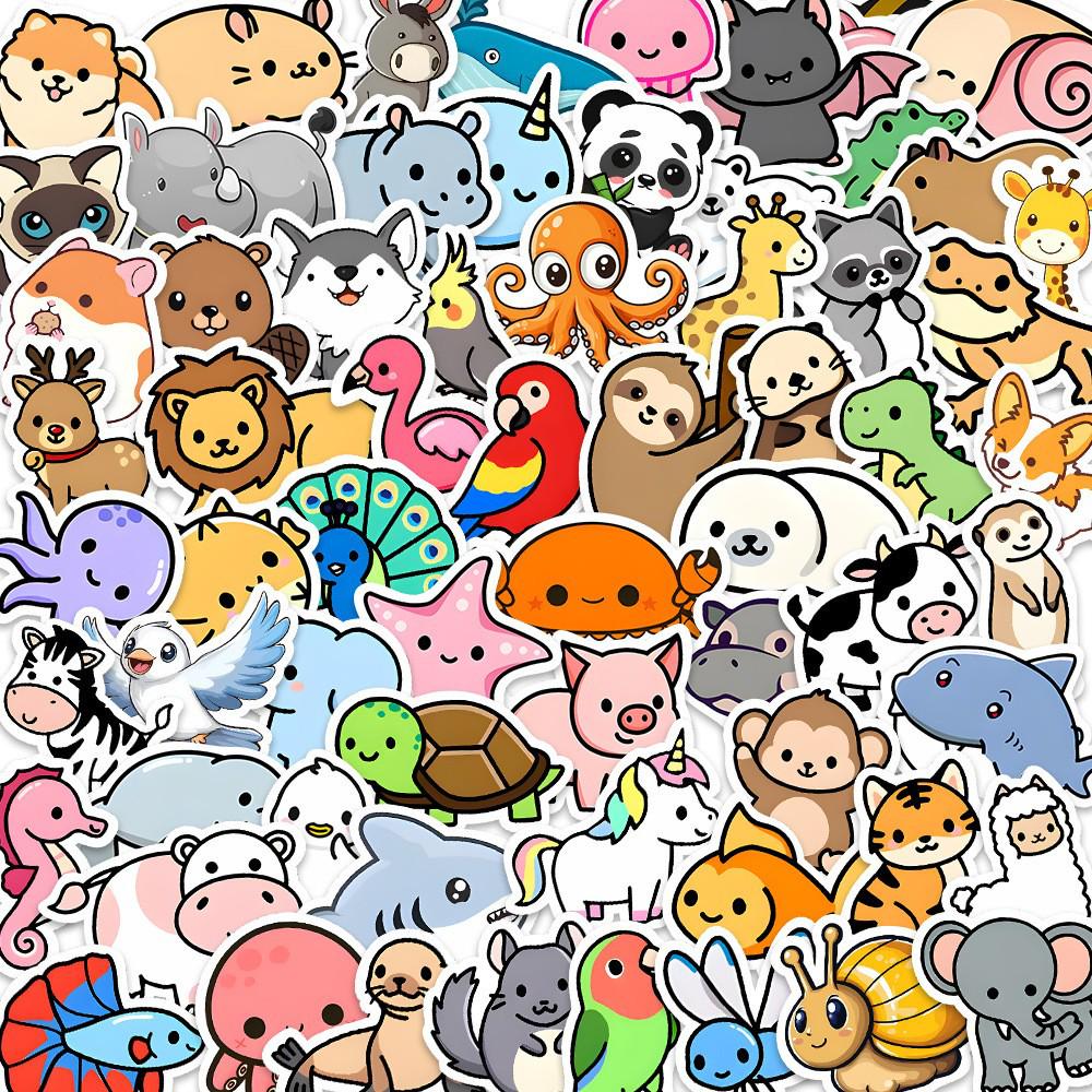 89 Cute Cartoon Animal Stickers - Non-Repeating, Waterproof for Journals, Phones, and Suitcases