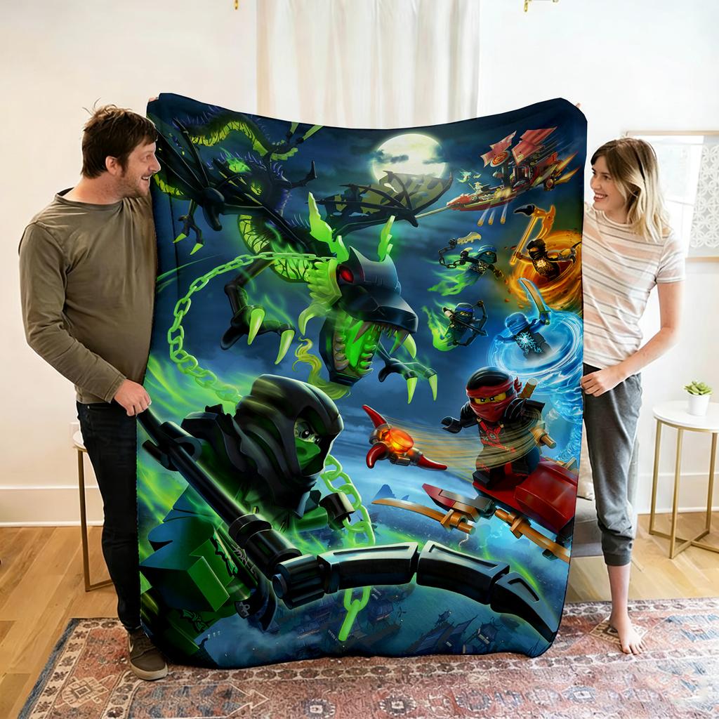 Cartoon N-Ninjago Flannel Blanket Figures Home Sofa Lunch Break Blankets Children Student Blanket Nap Cover Kids Travel Gift