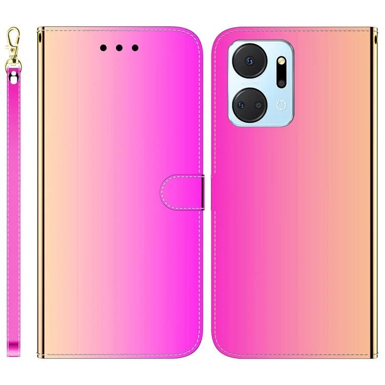 For Honor X7a 5G Mirror-like Surface Protective Phone Case Flip Leather Wallet Phone Cover