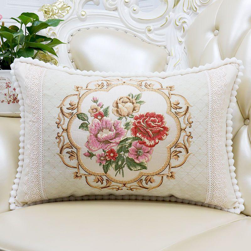 European Style Sofa Cushion Exquisite Jacquard Embroidered Pillow Detachable Washable Lace Zipper Jacket Household Waist Protection Square Backrest