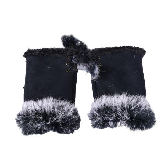Women Fingerless Gloves Winter Suede Faux Fur Gloves Warm Fuzzy Half Finger Mittens for Women Girls Teens Writing Typing