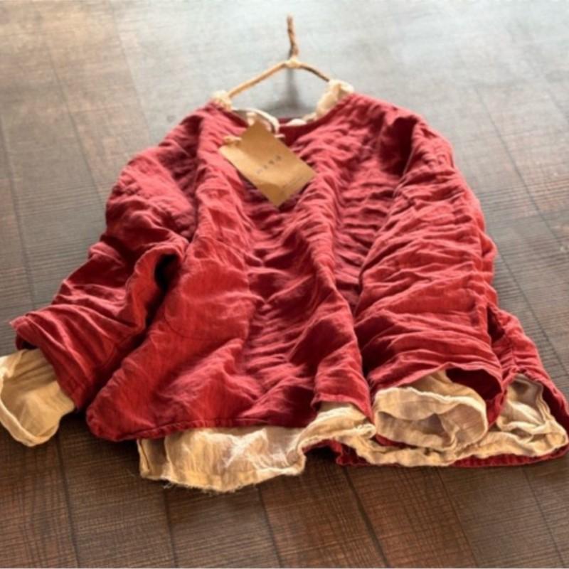 Johnature Women Vintage Shirts Solid Color O-Neck Long Sleeve Autumn Button Loose Soft Female Blouses