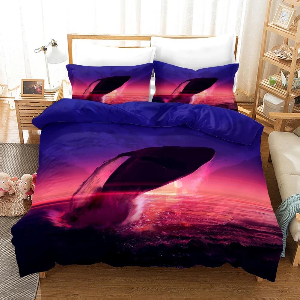 Delfin Dynetrekksett 3D Delfiner Hopper Sengetøy Polyester Havdyr Tema For Tenåringer Dobbel Queen King Size Dyne Trekk